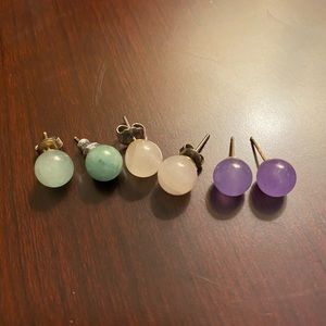 Jade Multicolor 3 Pair 14k Gold Earrings